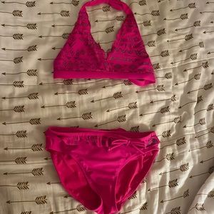 a pink swimsuit